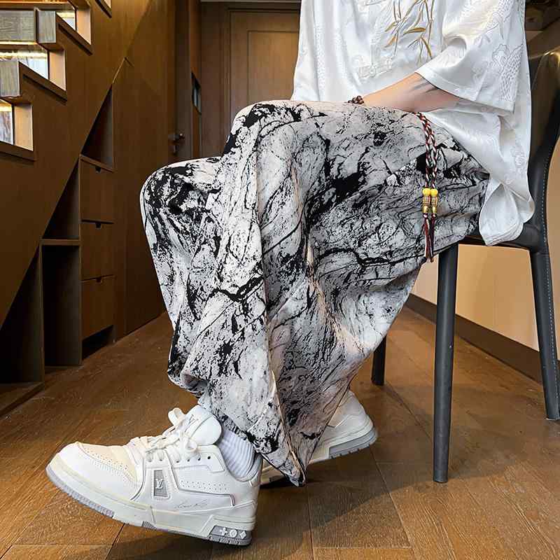 メンズ ファッション 服 男性用 オシャレ シンプル 大人 かっこいい 大きいサイズ ストリート 紳士服 プリント 冷感 夏 ズボン パンツ 薄手