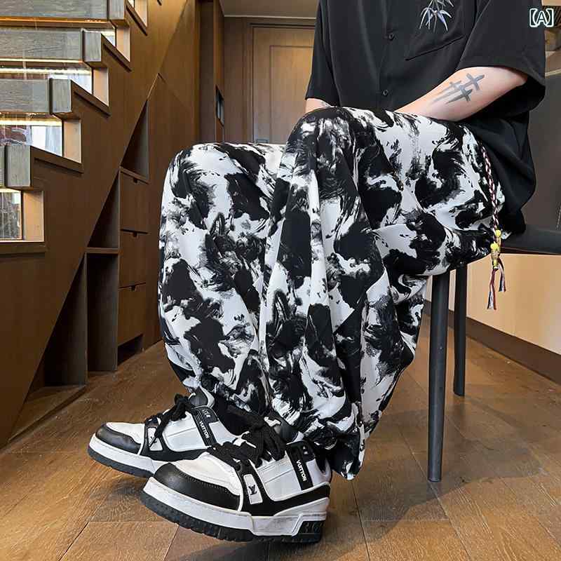 メンズ ファッション 服 男性用 オシャレ シンプル 大人 かっこいい 大きいサイズ ストリート 紳士服 プリント 冷感 夏 ズボン パンツ 薄手