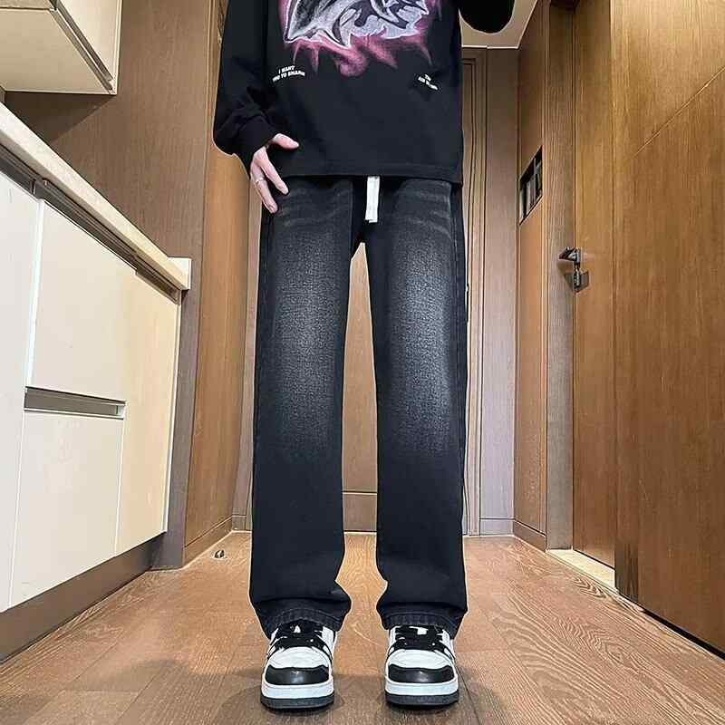 乐天商城 - メンズ ファッション 服 男性用 オシャレ シンプル 大人 かっこいい 大きいサイズ ストリート 紳士服 アメリカン レトロ ジーンズ 秋 ウォッシュ パンツ ストリート ワイド レッグ