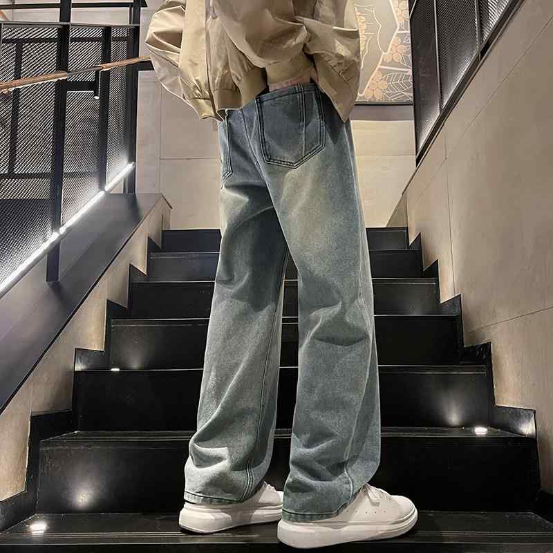 メンズ ファッション 服 男性用 オシャレ シンプル 大人 かっこいい 大きいサイズ ストリート 紳士服 ワイド レッグ ジーンズ 秋 ストレート パンツ アメリカン レトロ ダメージ ストリート