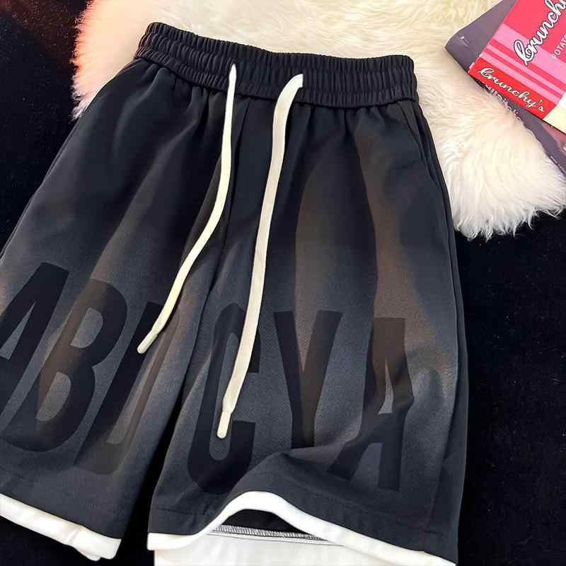 メンズ ファッション 服 男性用 オシャレ シンプル 大人 かっこいい 大きいサイズ ストリート 紳士服 フェイク スーツ パンツ 夏 レトロ レター プリント アメリカン バスケットボール