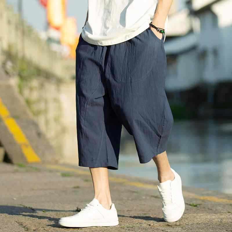 Pants - メンズ ファッション 服 男性用 オシャレ シンプル 大人 かっこいい 大きいサイズ ストリート 紳士服 夏 クロップド パンツ 薄手 リネン カジュアル パンツ ストレート 綿 ビーチ