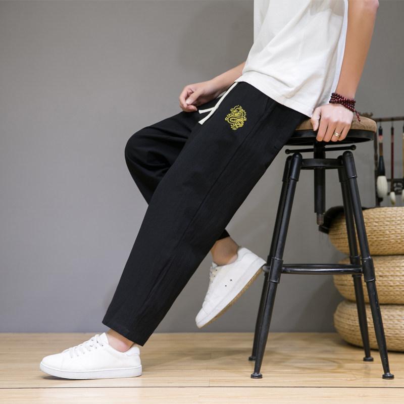 乐天商城 - メンズ ファッション 服 男性用 オシャレ シンプル 大人 かっこいい 大きいサイズ ストリート 紳士服 リネン パンツ 夏 薄手 九分丈 ストレート テーパード パンツ 綿 カジュアル