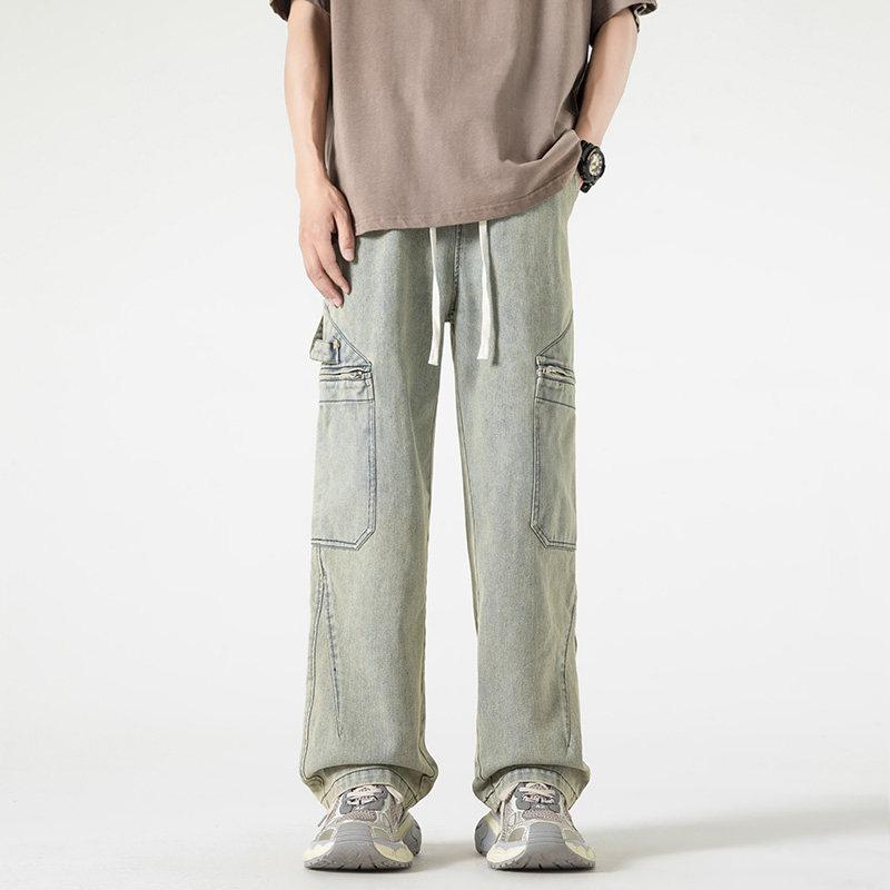 メンズ ファッション 服 男性用 オシャレ シンプル 大人 かっこいい 大きいサイズ ストリート 紳士服 アメリカン ストリート ジーンズ 夏 薄手 ウォッシュ 加工 ワイド レッグ パンツ レトロ ストレート カーゴ パンツ