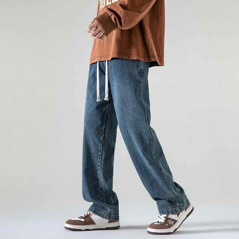 乐天商城 - メンズ ファッション 服 男性用 オシャレ シンプル 大人 かっこいい 大きいサイズ ストリート 紳士服 スター パターン ジーンズ 秋 ストレート ワイド レッグ パンツ アメリカン ストリート カジュアル