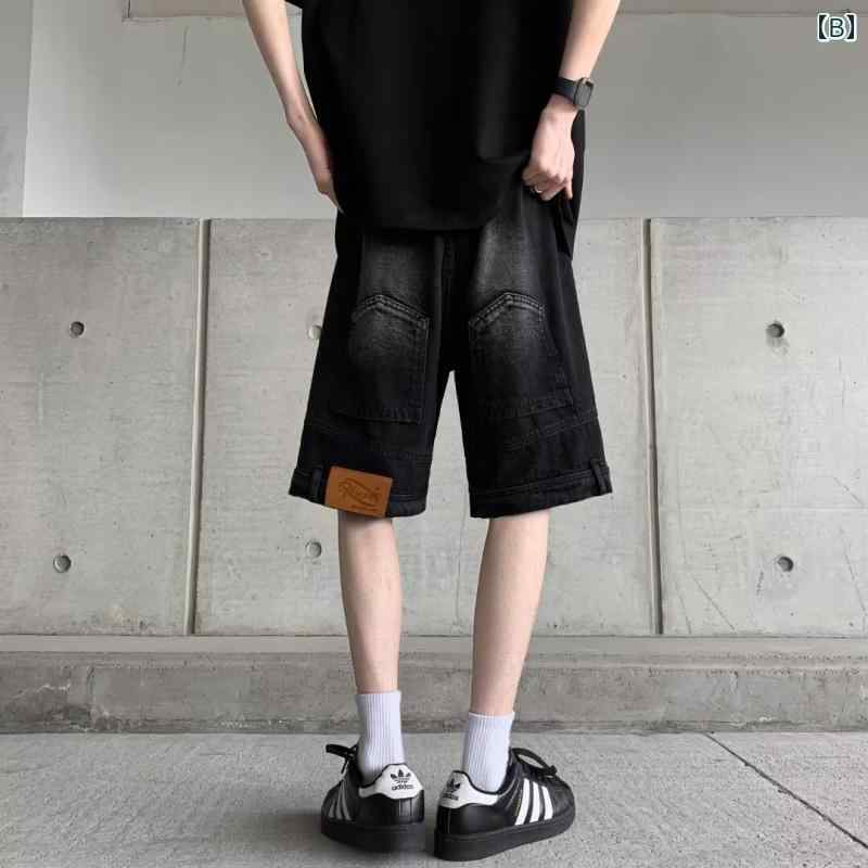 メンズ ファッション 服 男性用 オシャレ シンプル 大人 かっこいい 大きいサイズ ストリート 紳士服 夏 逆 デニム パンツ アメリカン ストリート ファッション ゆったり カジュアル ダメージ 加工 ミドル パンツ