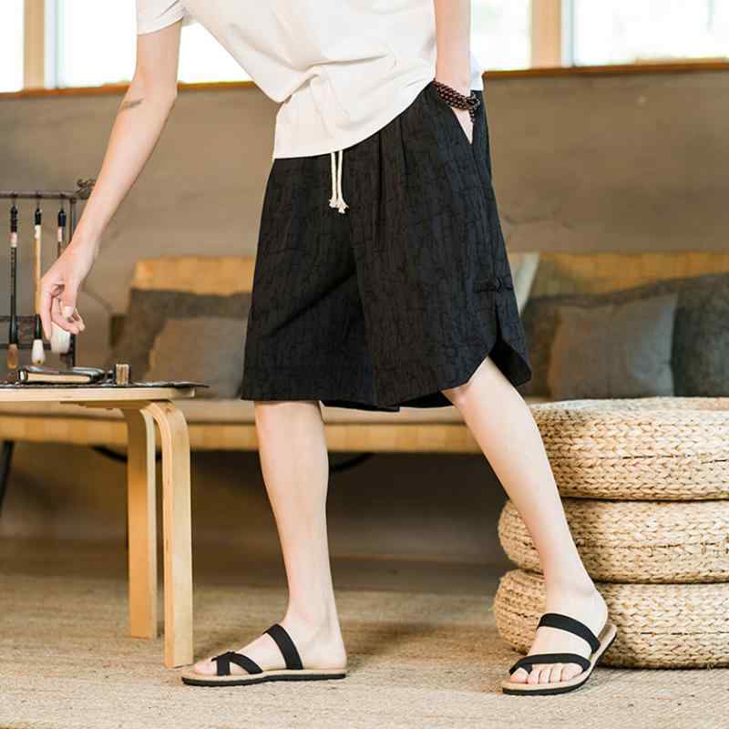運動褲 - メンズ ファッション 服 男性用 オシャレ シンプル 大人 かっこいい 大きいサイズ ストリート 紳士服 夏 パンツ ゆったり ストレート レッグ 五分丈 リネン スウェット パンツ 綿麻 バックル ビーチ