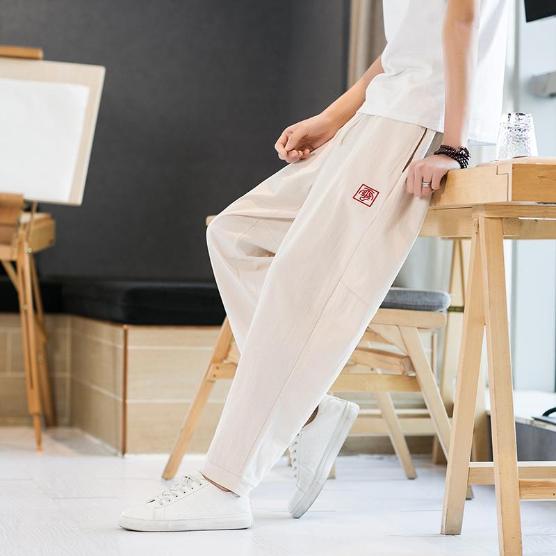 Pants - メンズ ファッション 服 男性用 オシャレ シンプル 大人 かっこいい 大きいサイズ ストリート 紳士服 夏 薄手 綿 リネン カジュアル ロング パンツ 9 九分丈