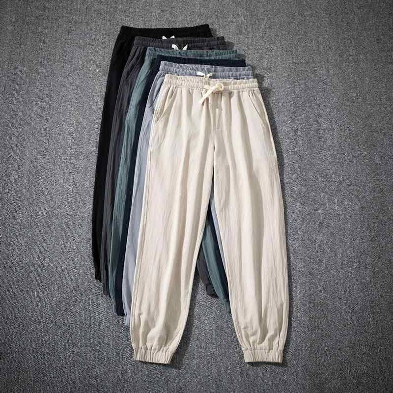 Pants - メンズ ファッション 服 男性用 オシャレ シンプル 大人 かっこいい 大きいサイズ ストリート 紳士服 コットンリネン 夏 通気性 薄手 ストレッチ ウエスト リネン ズボン 防蚊 カジュアル パンツ