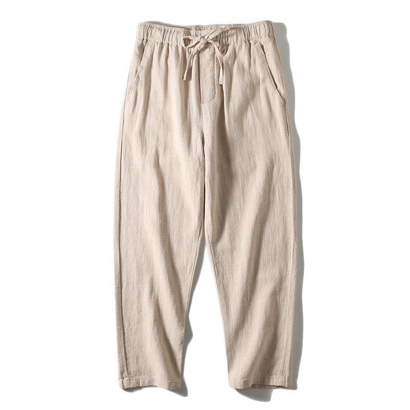 Cropped Pants - メンズ ファッション 服 男性用 オシャレ シンプル 大人 かっこいい 大きいサイズ ストリート 紳士服 コットンリネン サマー パンツ ストレート レッグ 薄手 九分丈 カジュアル