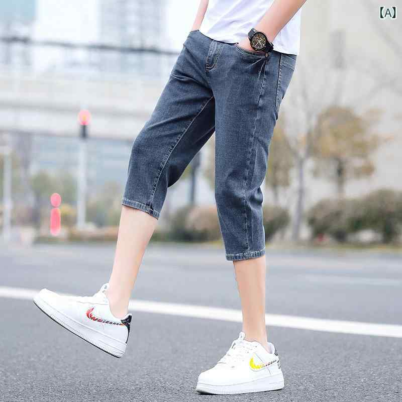 メンズ ファッション 服 男性用 オシャレ シンプル 大人 かっこいい 大きいサイズ ストリート 紳士服 夏 薄手 七分丈 デニム パンツ スリムフィット クロップド パンツ カジュアル ストレッチ ミッド パンツ スリム