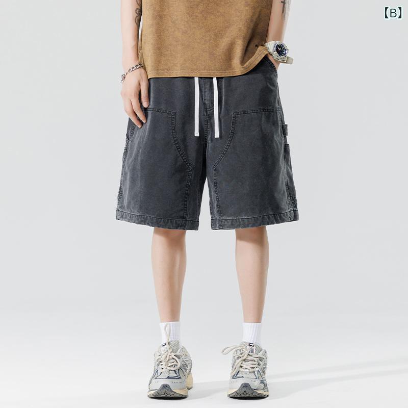 メンズ ファッション 服 男性用 オシャレ シンプル 大人 かっこいい 大きいサイズ ストリート 紳士服 ストレート 速乾 カジュアル ウォッシュド アウターウェア 夏 アメリカン レトロ ワークウェア 五分丈 パンツ