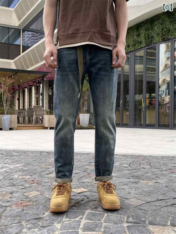 メンズ ファッション 服 男性用 オシャレ シンプル 大人 かっこいい 大きいサイズ ストリート 紳士服 ジーンズ 春秋 ダメージ 加工 テーパード ストレッチレート パンツ