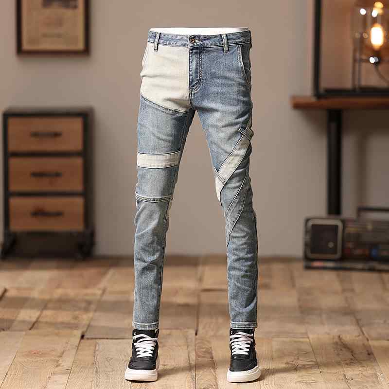乐天商城 - メンズ ファッション 服 男性用 オシャレ シンプル 大人 かっこいい 大きいサイズ ストリート 紳士服 春秋 ストレッチ パンツ レトロ スリムフィット ステッチ ジーンズ