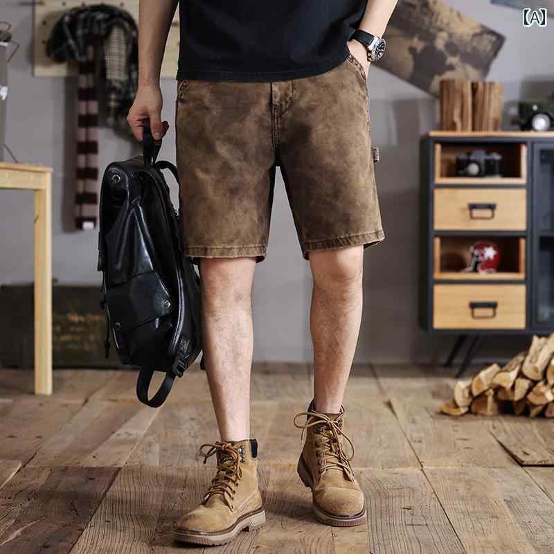 メンズ ファッション 服 男性用 オシャレ シンプル 大人 かっこいい 大きいサイズ ストリート 紳士服 夏 ストリート ウォッシュ ストレート 錆 パンツ アメリカン レトロ カジュアル