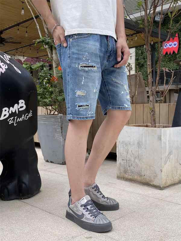 メンズ ファッション 服 男性用 オシャレ シンプル 大人 かっこいい 大きいサイズ ストリート 紳士服 デニム パンツ 夏 韓国スタイル ストリート リップド ストレッチ 五分丈 リムフィット ミッド パンツ