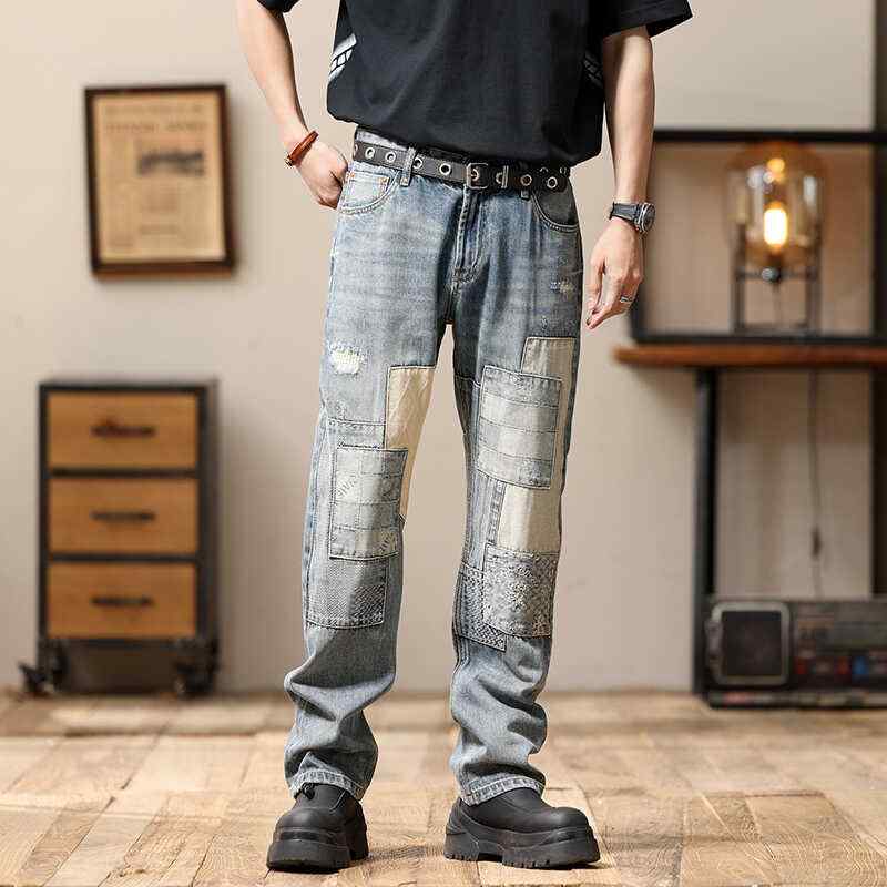 メンズ ファッション 服 男性用 オシャレ シンプル 大人 かっこいい 大きいサイズ ストリート 紳士服 ワーク テーパード レッグ ストレート ジーンズ スター ブルー 春夏 快適 ロング パンツ