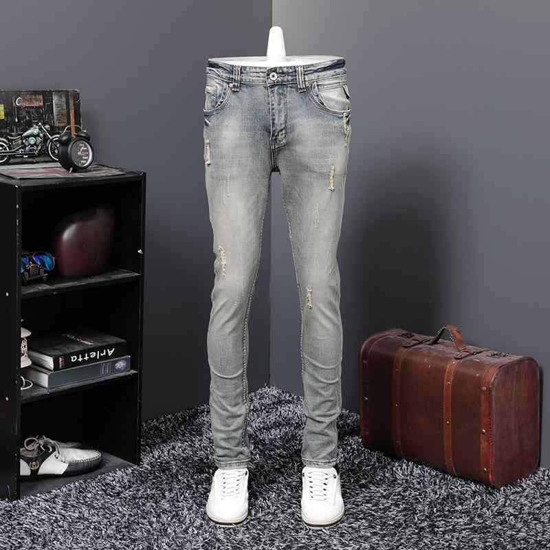 メンズ ファッション 服 男性用 オシャレ シンプル 大人 かっこいい 大きいサイズ ストリート 紳士服 春秋 レトロ ノスタルジア ストレッチ リップド ジーンズ ストレート スリム ロング パンツ