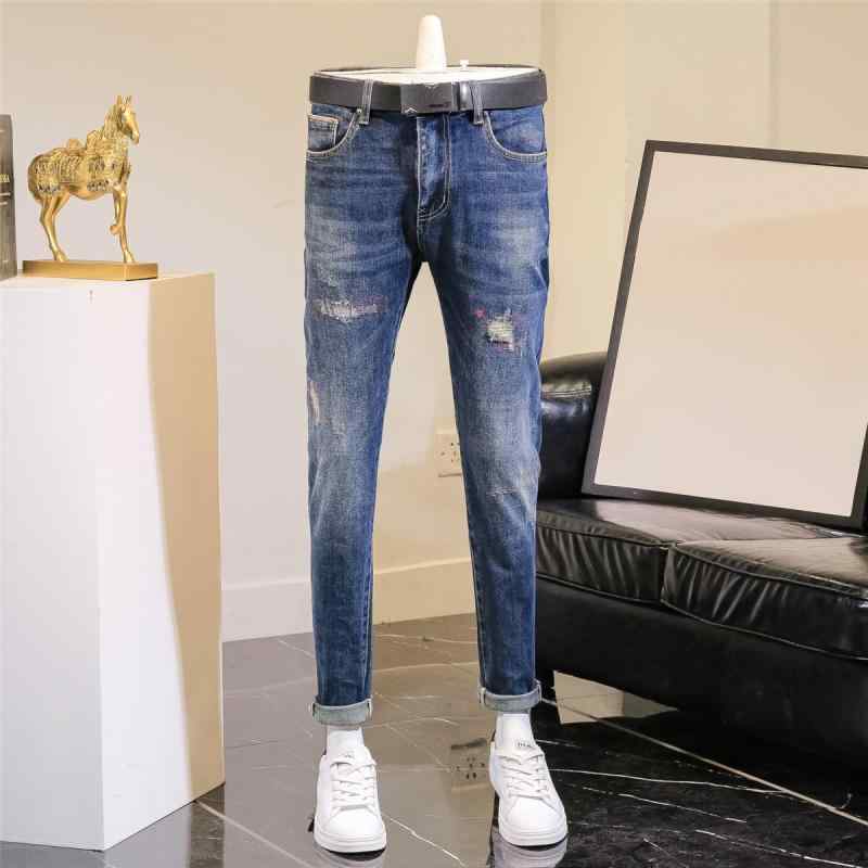 Skinney Pants - メンズ ファッション 服 男性用 オシャレ シンプル 大人 かっこいい 大きいサイズ ストリート 紳士服 春秋 レトロ ジーンズ スリムフィット ロング パンツ ブルー