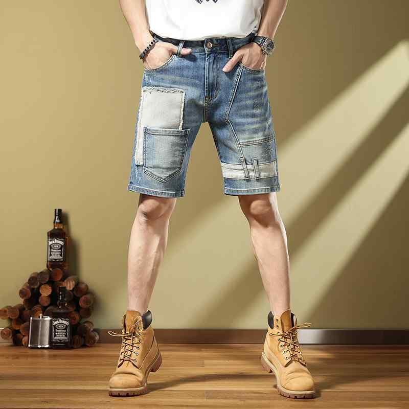 メンズ ファッション 服 男性用 オシャレ シンプル 大人 かっこいい 大きいサイズ ストリート 紳士服 夏 アメリカン デニム パンツ スリムフィット ストレッチ 五分丈 ミディアム パンツ