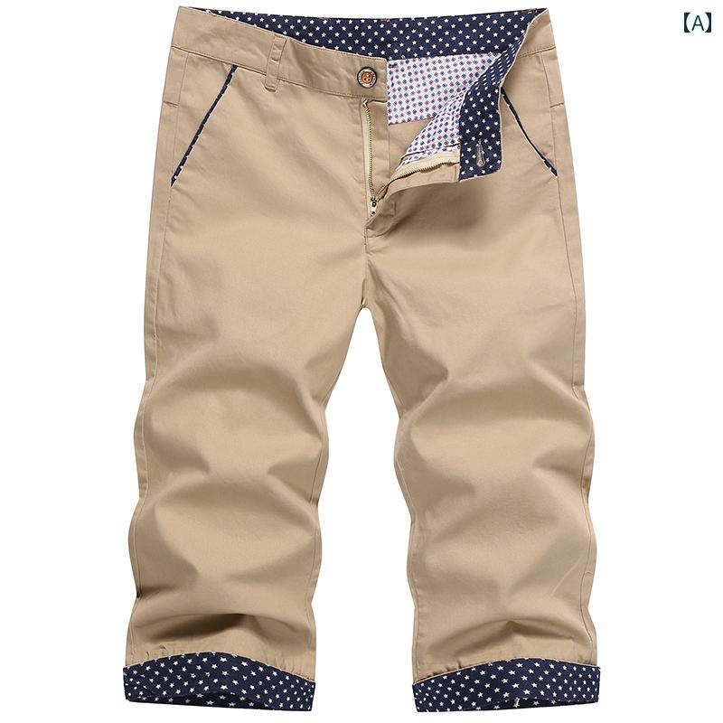 メンズ ファッション 服 男性用 オシャレ シンプル 大人 かっこいい 大きいサイズ ストリート 紳士服 夏 パンツ アウター 韓国スタイル スリムフィット ビーチ 綿 ミドル ストレート レッグ カジュアル クロップド パンツ