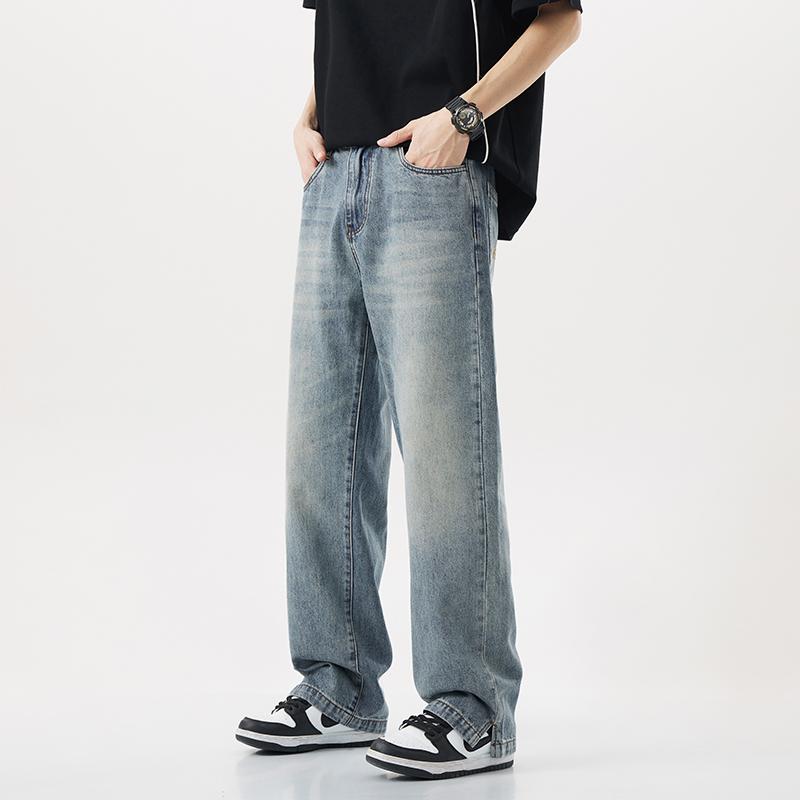 Rakuten - メンズ ファッション 服 男性用 オシャレ シンプル 大人 かっこいい 大きいサイズ ストリート 紳士服 夏 ワイド レッグ ストレート アメリカン ストリート カジュアル デニムストレートパンツ