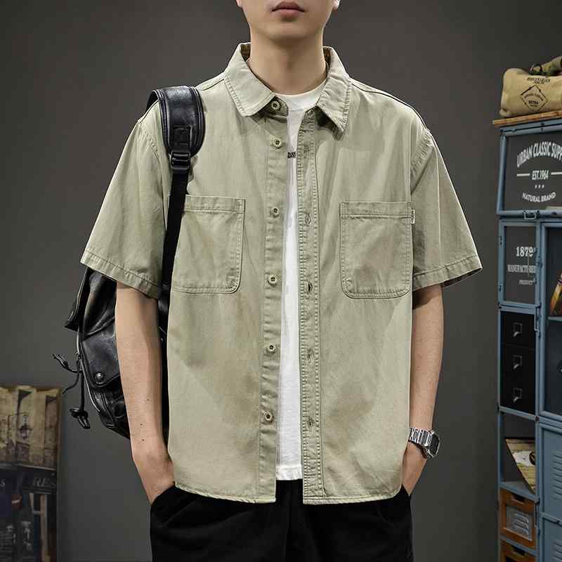 Denim Shirt - メンズ ファッション 服 男性用 オシャレ シンプル 大人 かっこいい ストリート リヨセル テンセル 薄手 デニム シャツ 夏 半袖 アメリカン レトロ ウォッシュド フラワー