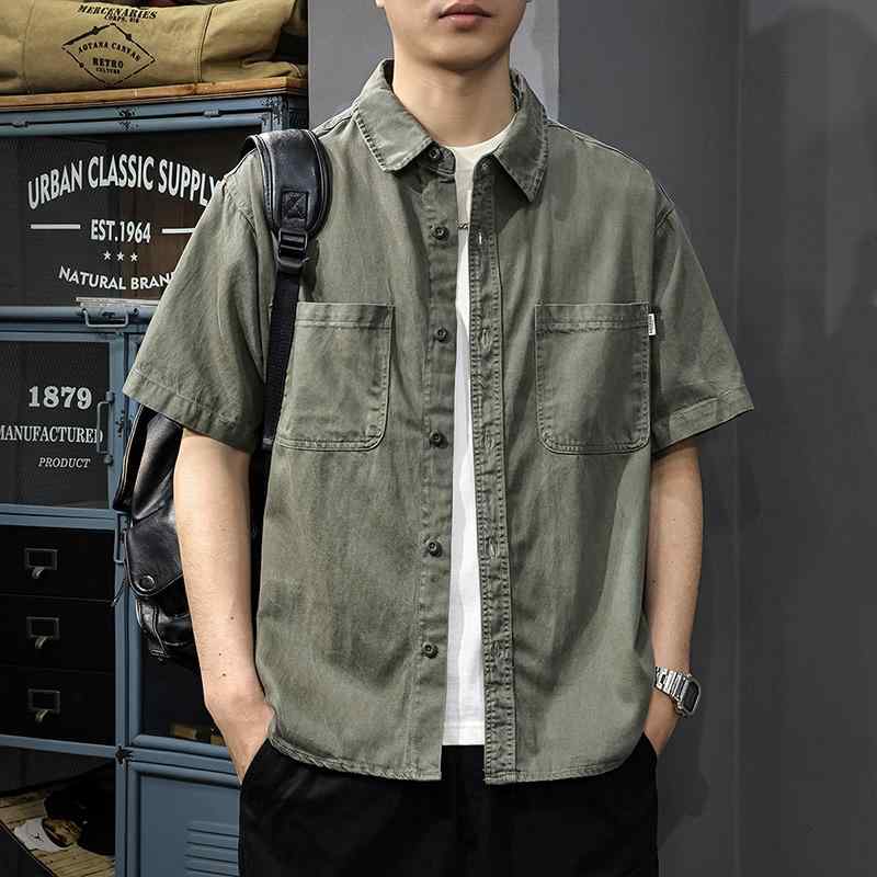 Denim Shirt - メンズ ファッション 服 男性用 オシャレ シンプル 大人 かっこいい ストリート ハイエンド リヨセル テンセル デニム 半袖 シャツ アメリカン ウォッシュド ワーク