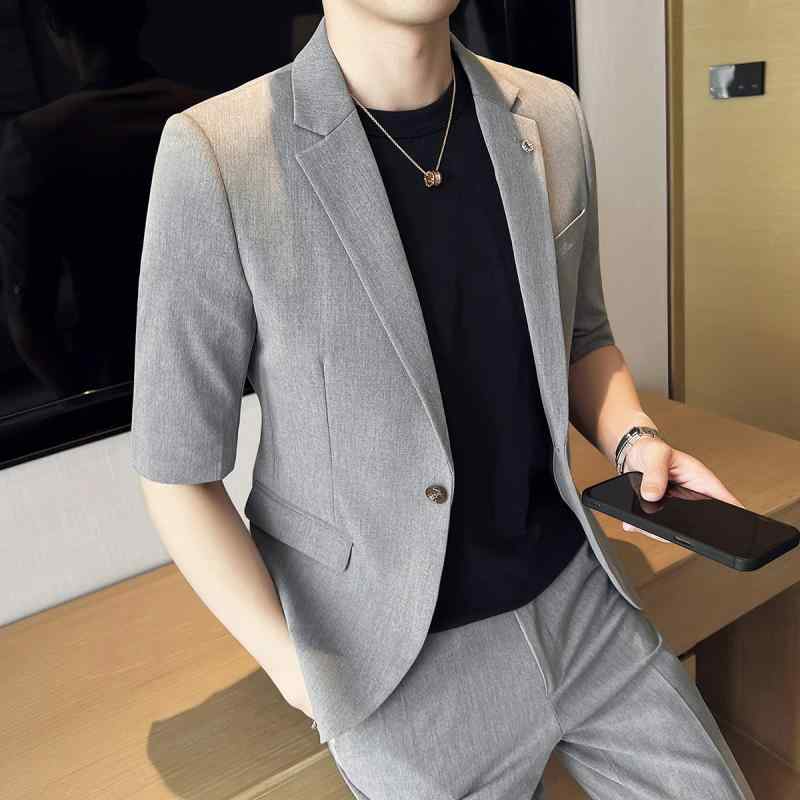 メンズ ファッション 服 男性用 オシャレ シンプル 大人 かっこいい ストリート 夏 薄手 七分袖 スーツ ハイエンド ビジネス カジュア..