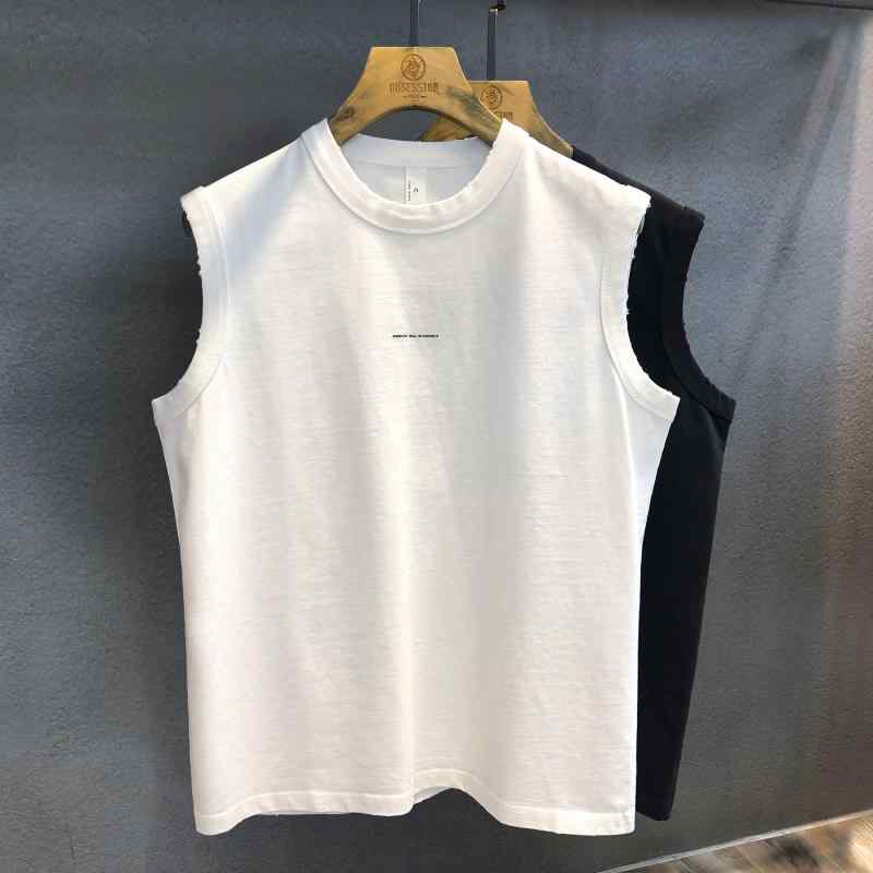メンズ ファッション 服 男性用 オシャレ シンプル 大人 かっこいい ストリート 厚手 コーマ 綿 ゆったり 白 ベスト 夏 ノースリーブ Tシャツ ウエスト コート