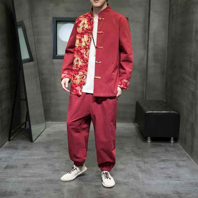 メンズ ファッション 服 男性用 オシャレ シンプル 大人 かっこいい 大きいサイズ ストリート 紳士服 秋 唐 スーツ ジャケット レトロ スタンドカラー チュニック 綿 リネン 漢服