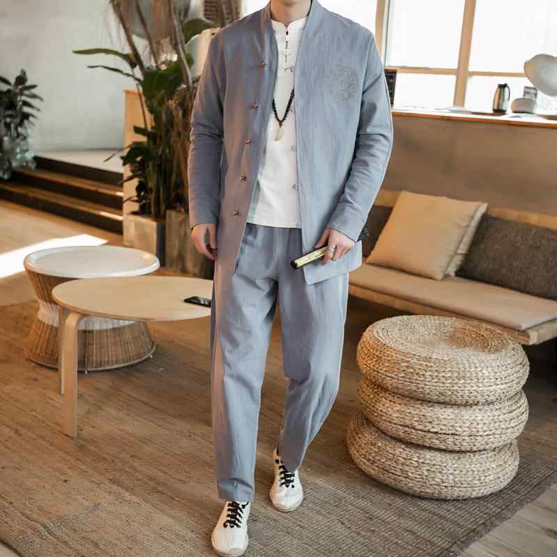 Rakuten - メンズ ファッション 服 男性用 オシャレ シンプル 大人 かっこいい 大きいサイズ ストリート 紳士服 春秋 唐 スーツ カジュアル リネン 綿 ジャケット 漢服 セット