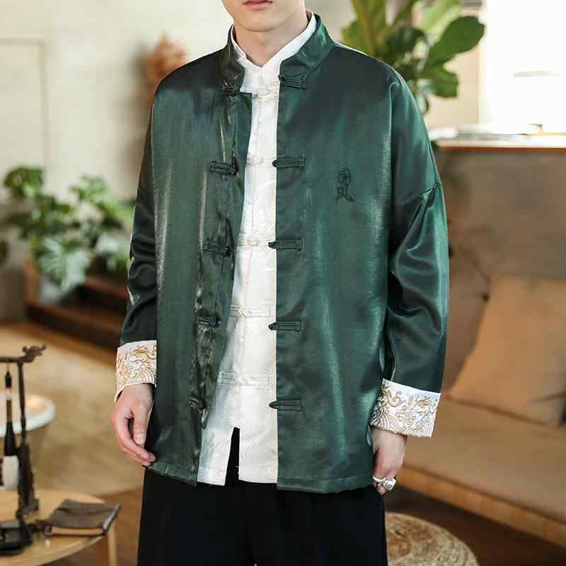 乐天商城 - メンズ ファッション 服 男性用 オシャレ シンプル 大人 かっこいい 大きいサイズ ストリート 紳士服 サテン 唐 スーツ ジャケット 秋 ボタン トップス