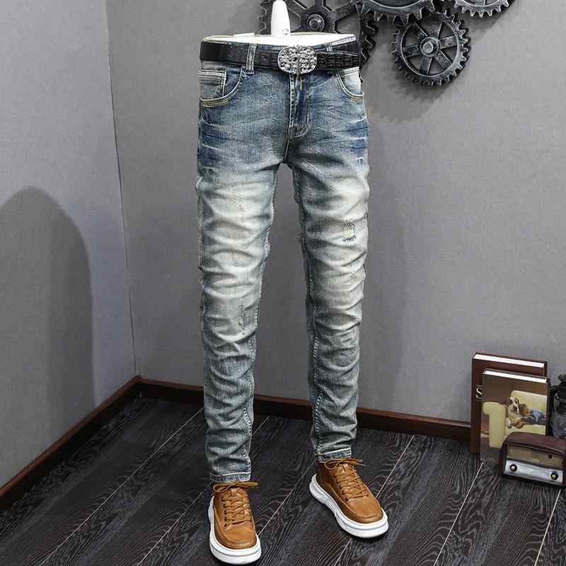 乐天商城 - メンズ ファッション 服 男性用 オシャレ シンプル 大人 かっこいい 大きいサイズ ストリート 紳士服 春秋 韓国スタイル レトロ イエロー ブルー ジーンズ スリムス ストレート ストレッチ ズボン