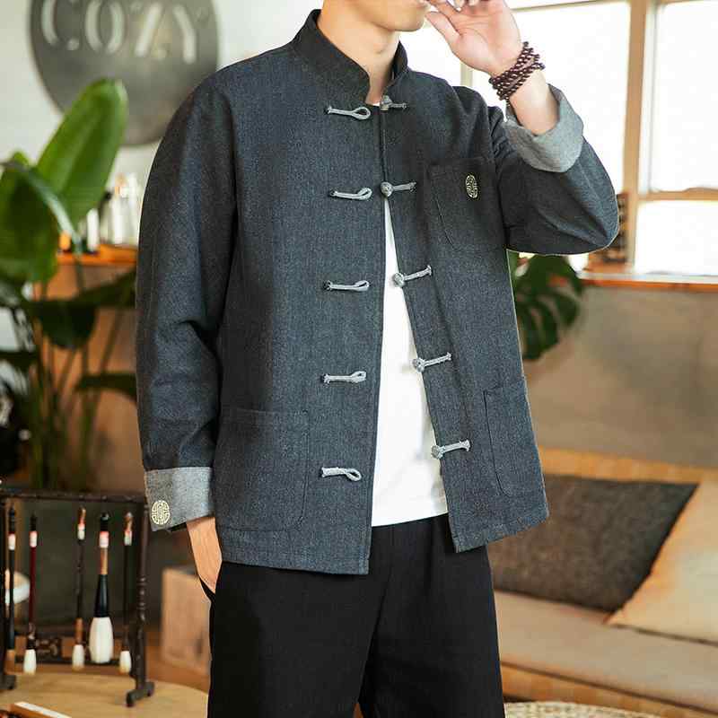 Other - メンズ ファッション 服 男性用 オシャレ シンプル 大人 かっこいい 大きいサイズ ストリート 紳士服 唐 スーツ ジャケット 春秋 デニム ジャケット アンティーク 綿 リネン トップス