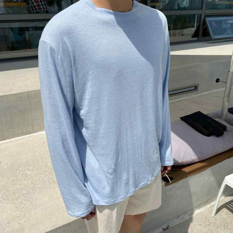 メンズ ファッション 服 男性用 オシャレ シンプル 大人 かっこいい ストリート ブルー ラウンドネック 長袖 Tシャツ サマー カジュアル トップス 軽量 通気性 日焼け防止