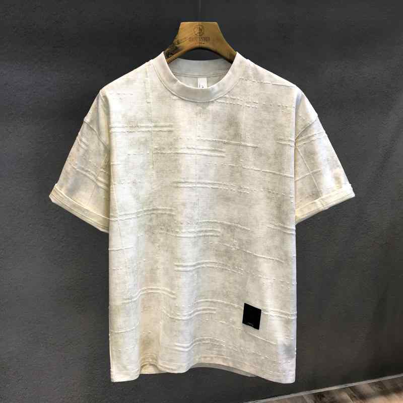 メンズ ファッション 服 男性用 オシャレ シンプル 大人 かっこいい ストリート ダーティ アプリコットカラー ハイエンド フロッキング ゆったり 半袖 Tシャツ 夏 アメリカン(4.0)