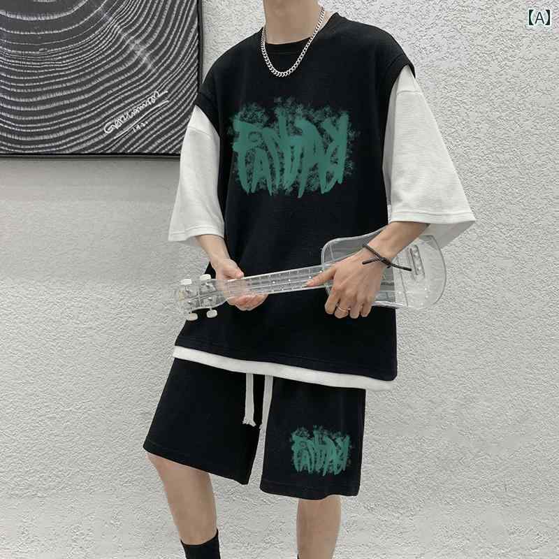 メンズ ファッション 服 オシャレ シンプル 大人 かっこいい 大きいサイズ ストリート 紳士服 半袖 薄手 通気性 パンツ ツーピース 夏 フェイク ワッフル スーツ