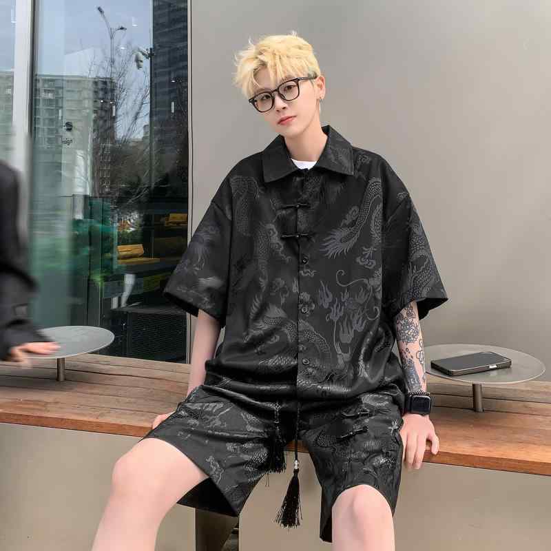 乐天商城 - メンズ ファッション 服 オシャレ シンプル 大人 かっこいい 大きいサイズ ストリート 紳士服 シャツ スーツ バックル大 唐 冷感 サマー