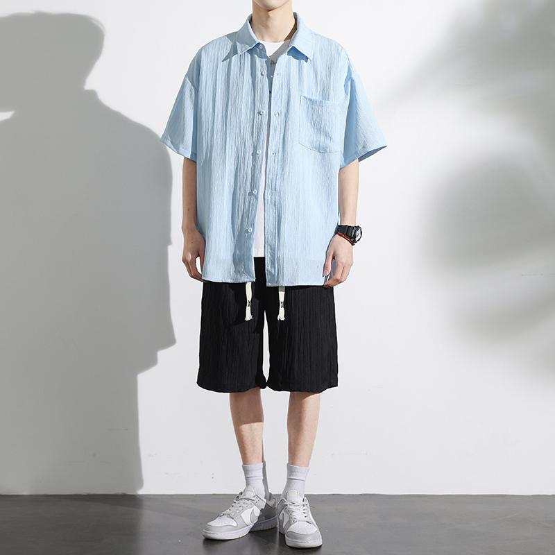 乐天商城 - メンズ ファッション 服 オシャレ シンプル 大人 かっこいい 大きいサイズ ストリート 紳士服 セット 冷感 シャツ スーツ 夏 薄手 半袖 パンツ マッチング