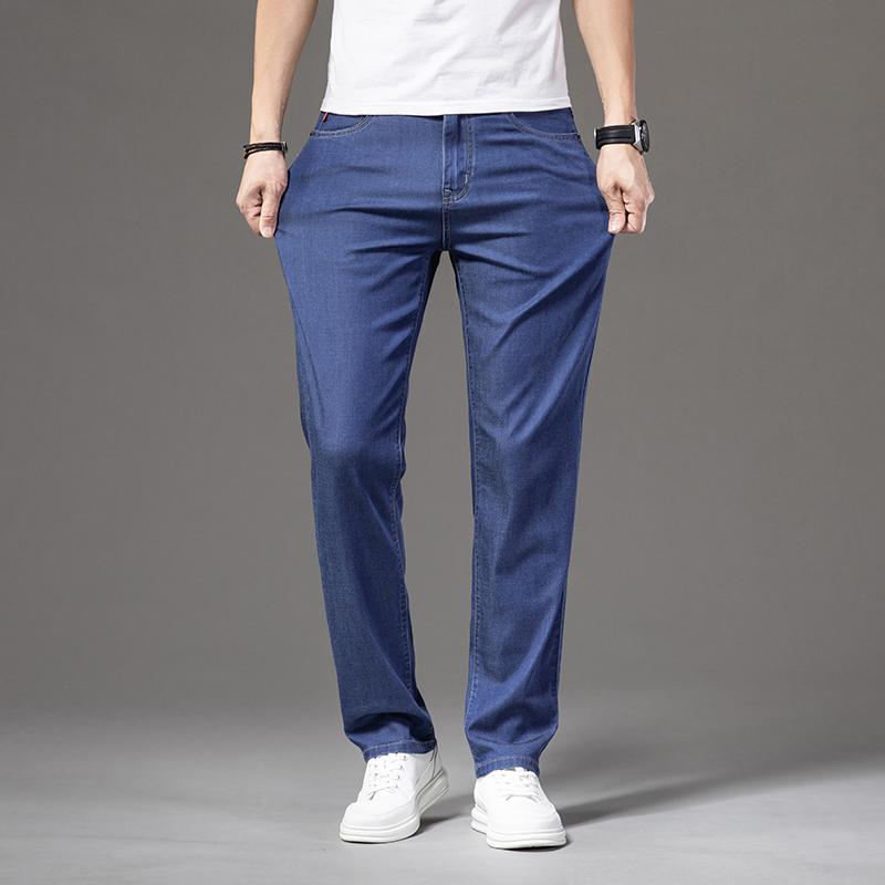 メンズ ファッション 服 オシャレ シンプル 大人 かっこいい 大きいサイズ ストリート 紳士服 夏 薄型 テンセル ジーンズ ストレート ハイエンド ストレッチ カジュアル 冷感 ロング パンツ
