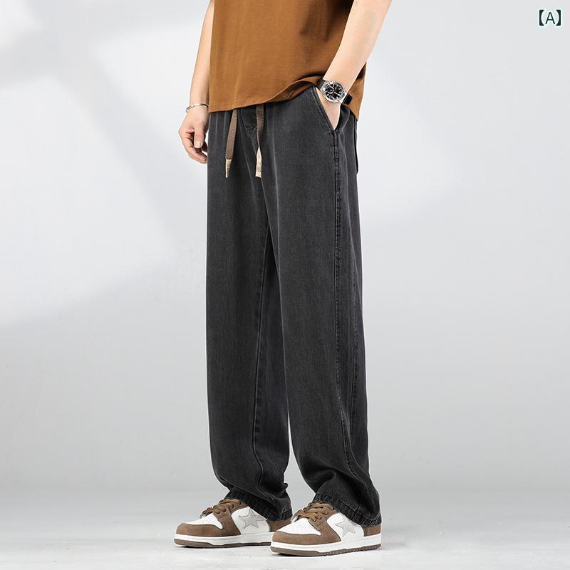 ファッション メンズ 服 オシャレ シンプル 大人 かっこいい 大きいサイズ ストリート 紳士服 ハイエンド テンセル ワイド レッグ カジュアル パンツ 夏 薄手 冷感 ストレート アメリカン スーツ ジーンズ licot-13287320 リコット サンプル画像2