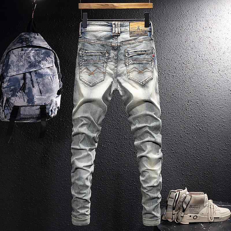 メンズ ファッション 服 オシャレ シンプル 大人 かっこいい 大きいサイズ ストリート 紳士服 春 ハイエンド パンツ レトロ ダメージ 加工 ストレッチ スリムフィット 裾 ジーンズ 韓国スタイル