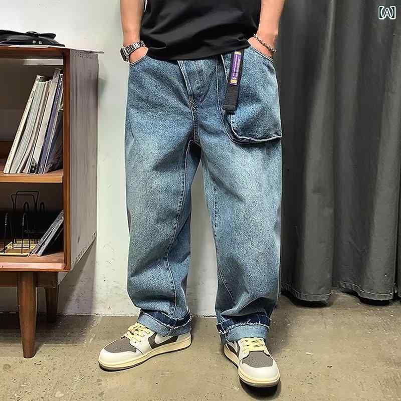 メンズ ファッション 服 オシャレ シンプル 大人 かっこいい 大きいサイズ ストリート 紳士服 レトロ ウォッシュ 加工 ジーンズ 立体 ケット ストレート パンツ