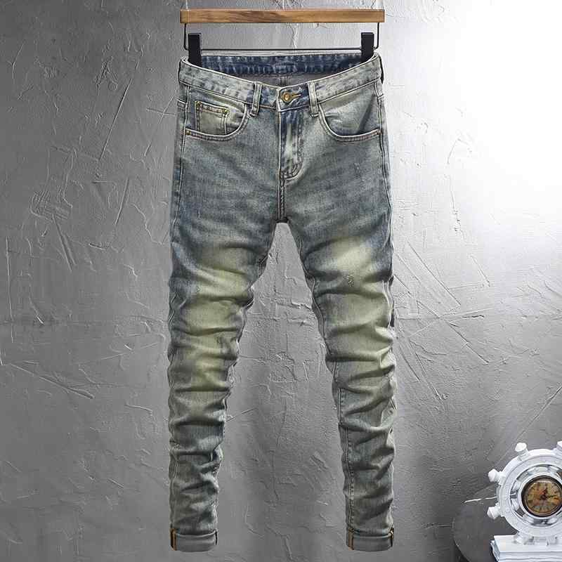 メンズ ファッション 服 オシャレ シンプル 大人 かっこいい 大きいサイズ ストリート 紳士服 夏 ファッション ブルー ダメージ 加工 ジーンズ レトロ シンプル 韓国スタイル スリム