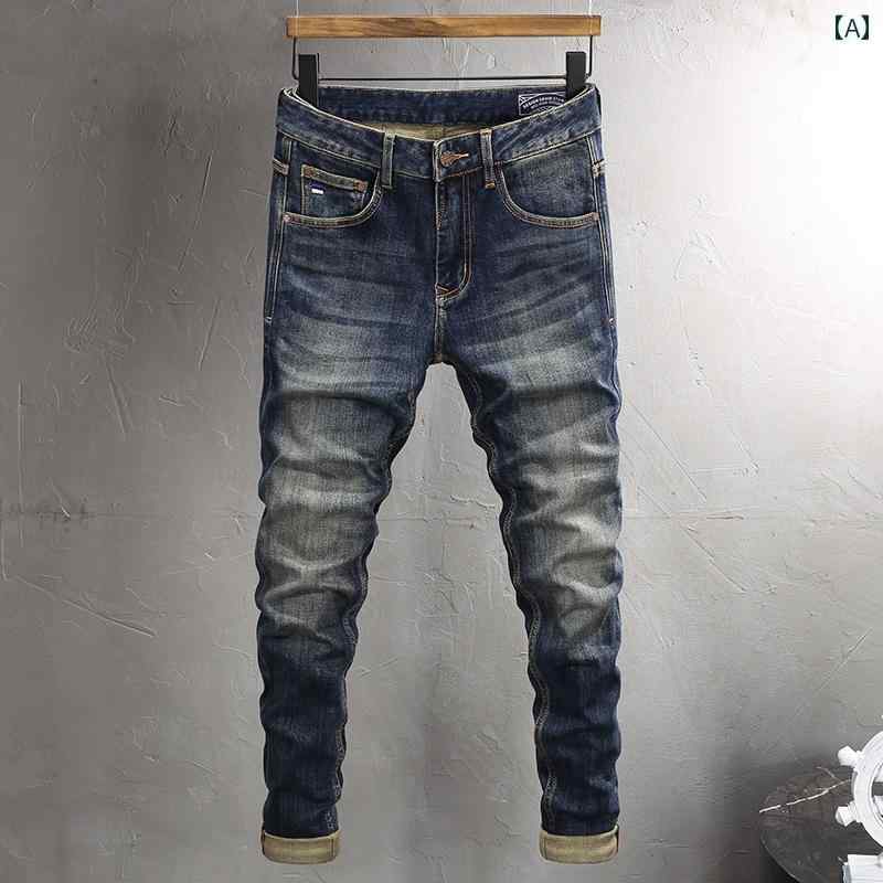 メンズ ファッション 服 オシャレ シンプル 大人 かっこいい 大きいサイズ ストリート 紳士服 春 レトロ ダメージ 加工 ジーンズ 伸縮性 ストレッチ ストレッチ 快適 スリムフィット パンツ