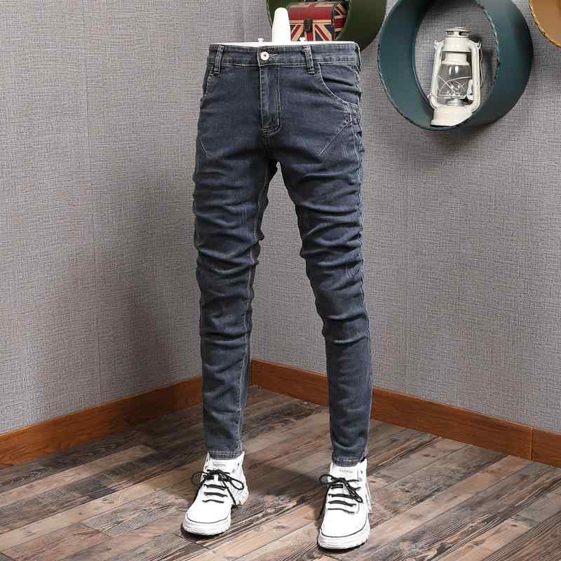 Skinney Pants - メンズ ファッション 服 オシャレ シンプル 大人 かっこいい 大きいサイズ ストリート 紳士服 オール シーズン シンプル グレー ジーンズ スリムフィット 裾 カジュアル ロング パンツ 韓国スタイル