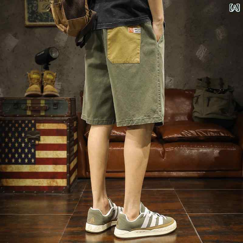 メンズ ファッション 服 オシャレ シンプル 大人 かっこいい 大きいサイズ ストリート 紳士服 夏 アメリカン 厚手 綿 ワーク パンツ ケット カラー ブロック パンツ ー アウター カジュアル ミッド