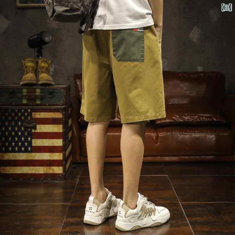 メンズ ファッション 服 オシャレ シンプル 大人 かっこいい 大きいサイズ ストリート 紳士服 夏 アメリカン 厚手 綿 ワーク パンツ ケット カラー ブロック パンツ ー アウター カジュアル ミッド