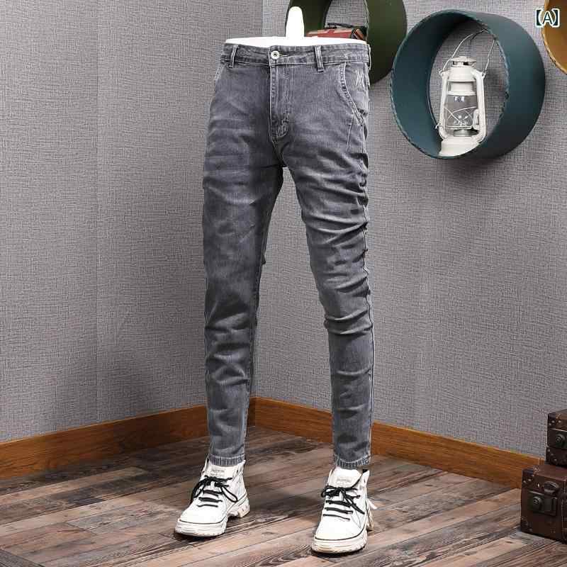 メンズ ファッション 服 オシャレ シンプル 大人 かっこいい 大きいサイズ ストリート 紳士服 夏 グレー 韓国スタイル シンプル ジーンズ オフィスワーカー フィット ストレート パンツ ビジネス